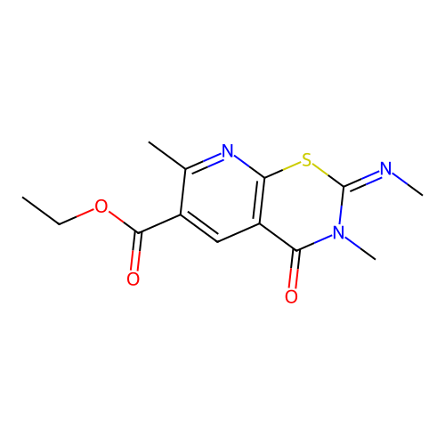 2H-Pyrido(3,2-e)(1,3)thiazine-6-carboxylic acid, 3,4-dihydro-3,7-dimethyl-2-(methylimino)-4-oxo-, ethyl ester structure