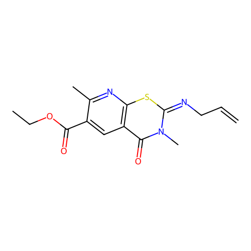 2H-Pyrido(3,2-e)(1,3)thiazine-6-carboxylic acid, 3,4-dihydro-2-(allylimino)-3,7-dimethyl-4-oxo-, ethyl ester structure