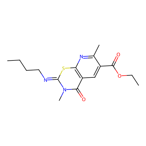 2H-Pyrido(3,2-e)(1,3)thiazine-6-carboxylic acid, 3,4-dihydro-2-(butylimino)-3,7-dimethyl-4-oxo-, ethyl ester structure