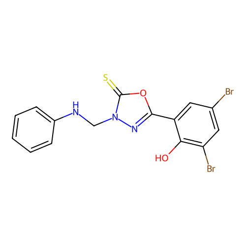 1,3,4-Oxadiazole-2(3H)-thione, 5-(3,5-dibromo-2-hydroxyphenyl)-3-((phenylamino)methyl)- structure