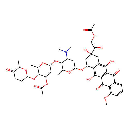 5,12-Naphthacenedione, 7,8,9,10-tetrahydro-10-((4-O-(3-O-acetyl-2,6-dideoxy-4-O-((2R-trans)-tetrahydro-6-methyl-5-oxo-2H-pyran-2-yl)-alpha-L-lyxo-hexopyranosyl)-2,3,6-trideoxy-3-(dimethylamino)-alpha-L-lyxo-hexopyranosyl)oxy)-8-((acetyloxy)acetyl)-1-methoxy-6,8,11-trihydroxy-, (8S-cis)- structure