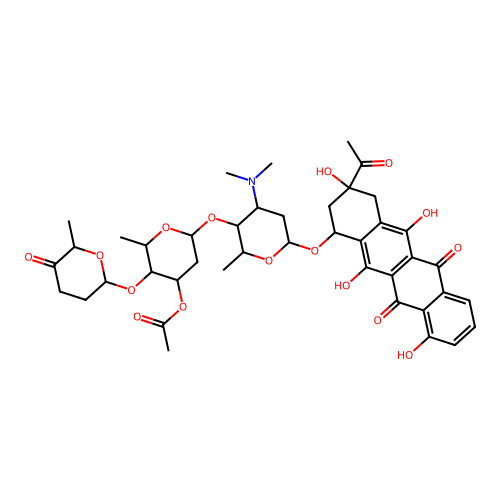 5,12-Naphthacenedione, 7,8,9,10-tetrahydro-8-acetyl-10-((4-O-(3-O-acetyl-2,6-dideoxy-4-O-((2R-trans)-tetrahydro-6-methyl-5-oxo-2H-pyran-2-yl)-alpha-L-lyxo-hexopyranosyl)-2,3,6-trideoxy-3-(dimethylamino)-alpha-L-lyxo-hexopyranosyl)oxy)-1,6,8,11-tetrahydroxy-, (8S-cis)-,hydrate structure