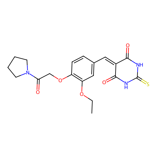 5-[[3-ethoxy-4-(2-oxo-2-pyrrolidin-1-ylethoxy)phenyl]methylidene]-2-sulfanylidene-1,3-diazinane-4,6-dione structure