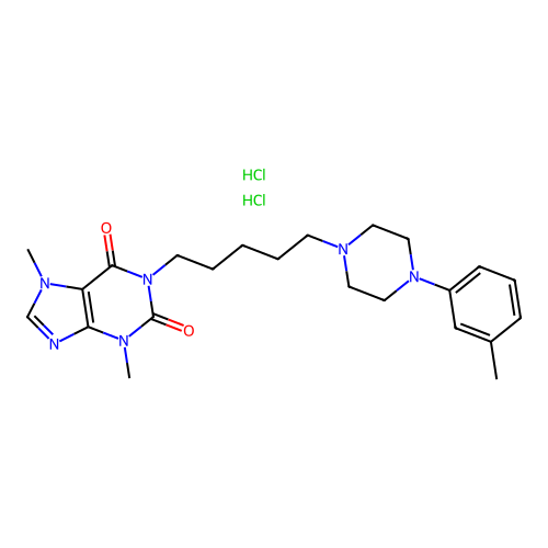 Theobromine, 1-(5-(4-(m-methylphenyl)-1-piperazinyl)pentyl)-, dihydrochloride structure