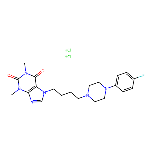 Theophylline, 7-(4-(4-(p-fluorophenyl)-1-piperazinyl)butyl)-, dihydrochloride structure