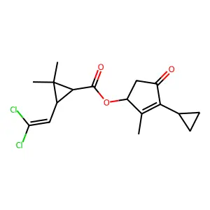 Cyclopropanecarboxylic acid, 3-(2,2-dichloroethenyl)-2,2-dimethyl-, 3-cyclopropyl-2-methyl-4-oxo-2-cyclopenten-1-yl ester structure