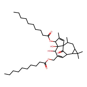 Decanoic acid, (1a,2,5,5a,6,9,10,10a-octahydro-5,5a-dihydroxy-1,1,7,9-tetramethyl-11-oxo-6-((1-oxodecyl)oxy)-1H-2,8a-methanocyclopenta(a)cyclopropa(e)cyclodecen-4-yl)methyl ester, (1aR-(1aalpha,2beta,5beta,5abeta,6beta,8aalpha,9alpha,10aalpha)) structure