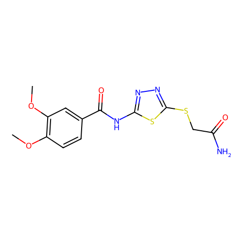 N-[5-(2-amino-2-oxoethyl)sulfanyl-1,3,4-thiadiazol-2-yl]-3,4-dimethoxybenzamide structure