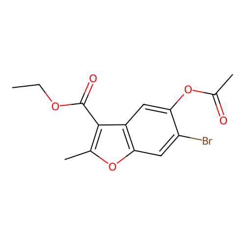 Ethyl 5-(acetyloxy)-6-bromo-2-methyl-1-benzofuran-3-carboxylate structure