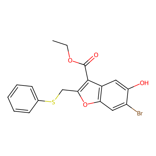 Ethyl 6-bromo-5-hydroxy-2-[(phenylsulfanyl)methyl]-1-benzofuran-3-carboxylate structure