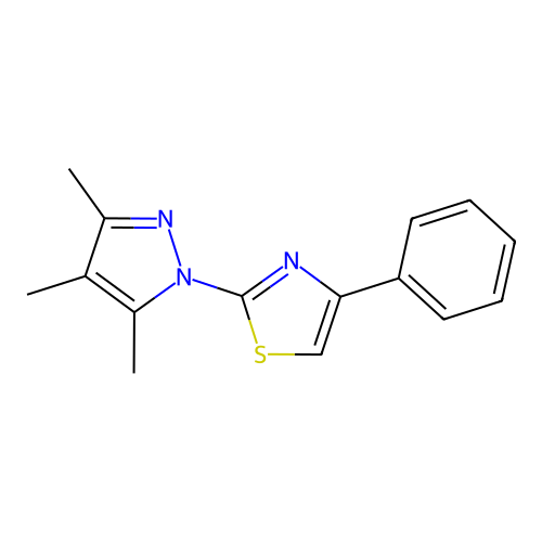 4-phenyl-2-(3,4,5-trimethyl-1H-pyrazol-1-yl)-1,3-thiazole structure