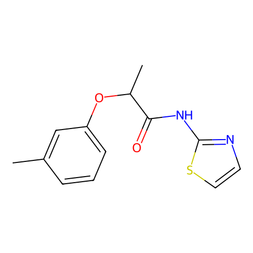 2-(3-methylphenoxy)-N-(1,3-thiazol-2-yl)propanamide structure
