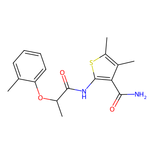 4,5-Dimethyl-2-{[2-(2-methylphenoxy)propanoyl]amino}-3-thiophenecarboxamide structure