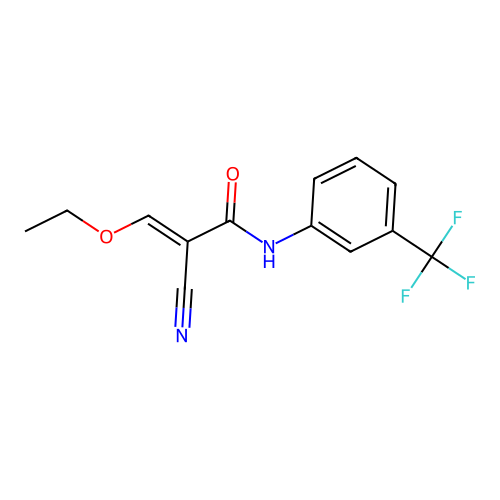 (E)-2-cyano-3-ethoxy-N-[3-(trifluoromethyl)phenyl]prop-2-enamide structure