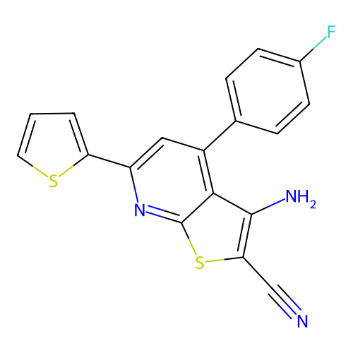 3-Amino-4-(4-fluorophenyl)-6-(thiophen-2-yl)thieno[2,3-b]pyridine-2-carbonitrile structure