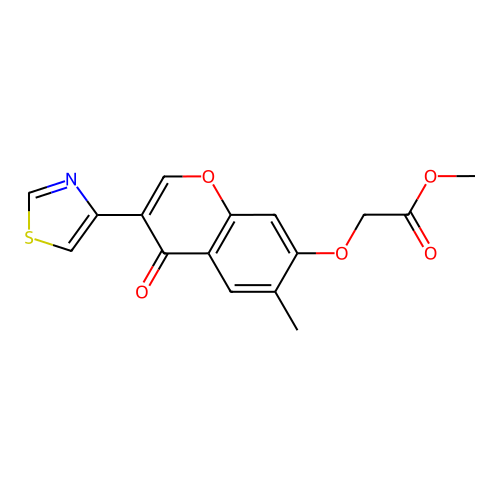 Acetic acid, 2-(6-methyl-4-oxo-3-(thiazol-4-yl)-4H-1-benzopyran-7-yloxy)-, methyl ester structure