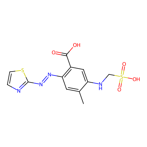 4-Methyl-5-(sulfomethylamino)-2-(2-thiazolylazo)benzoic acid structure
