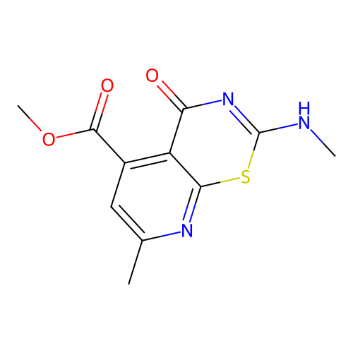 2H-Pyrido(3,2-e)(1,3)thiazine-5-carboxylic acid, 3,4-dihydro-2-(methylimino)-7-methyl-4-oxo-, methyl ester structure