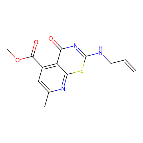 2H-Pyrido(3,2-e)(1,3)thiazine-5-carboxylic acid, 3,4-dihydro-2-(allylimino)-7-methyl-4-oxo-, methyl ester structure