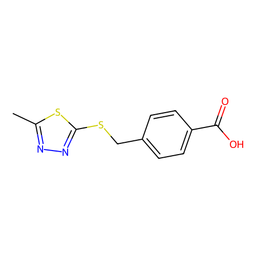 4-{[(5-Methyl-1,3,4-thiadiazol-2-yl)sulfanyl]methyl}benzoic acid structure