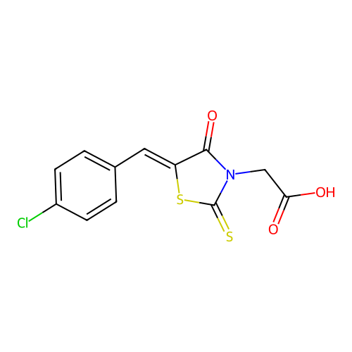 5-[(4-chlorophenyl)methylene]-4-oxo-2-thioxo-3-Thiazolidineacetic acid structure