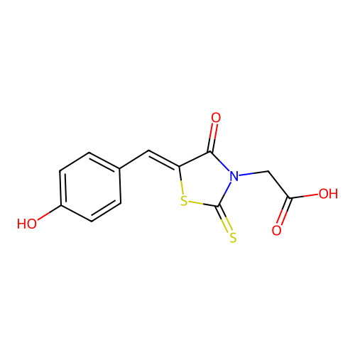 5-[(4-hydroxyphenyl)methylene]-4-oxo-2-thioxo-3-Thiazolidineacetic acid structure