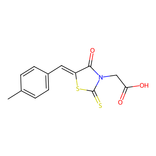 2-[(5Z)-5-[(4-methylphenyl)methylidene]-4-oxo-2-sulfanylidene-1,3-thiazolidin-3-yl]acetic acid structure