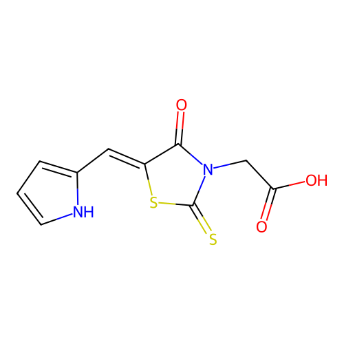 (Z)-2-(5-((1H-pyrrol-2-yl)methylene)-4-oxo-2-thioxothiazolidin-3-yl)acetic acid structure