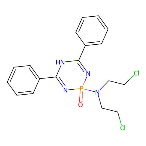 N,N-bis(2-chloroethyl)-2-oxo-4,6-diphenyl-5H-1,3,5,2 structure