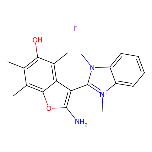 1H-Benzimidazolium, 2-(2-amino-5-hydroxy-4,6,7-trimethyl-3-benzofuranyl)-1,3-dimethyl-, iodide structure