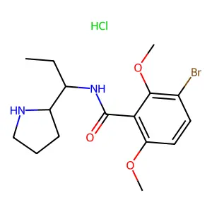 3-bromo-2,6-dimethoxy-N-[(1S)-1-pyrrolidin-2-ylpropyl]benzamide;hydrochloride structure