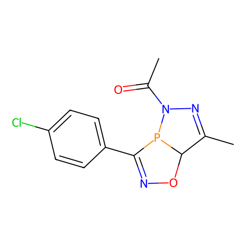 1-[3-(4-chlorophenyl)-7-methyl-7aH-diazaphospholo[3,4-d][1,2,4]oxazaphosphol-5-yl]ethanone structure