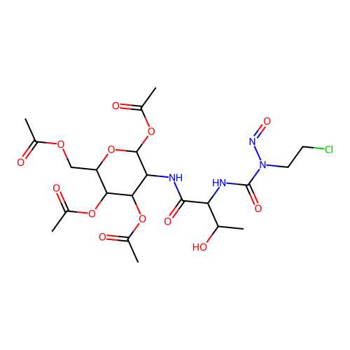 [3,4,6-triacetyloxy-5-[[2-[[2-chloroethyl(nitroso)carbamoyl]amino]-3-hydroxybutanoyl]amino]oxan-2-yl]methyl acetate structure