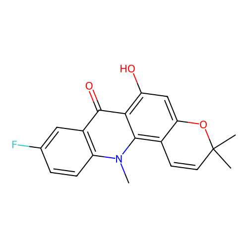 9-Fluoro-6-hydroxy-3,3,12-trimethylpyrano[2,3-c]acridin-7-one structure