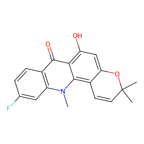 10-Fluoro-6-hydroxy-3,3,12-trimethylpyrano[2,3-c]acridin-7-one structure