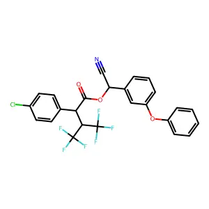 Benzeneacetic acid, 4-chloro-alpha-(2,2,2-trifluoro-1-(trifluoromethyl)ethyl)-, cyano(3-phenoxyphenyl)methyl ester structure