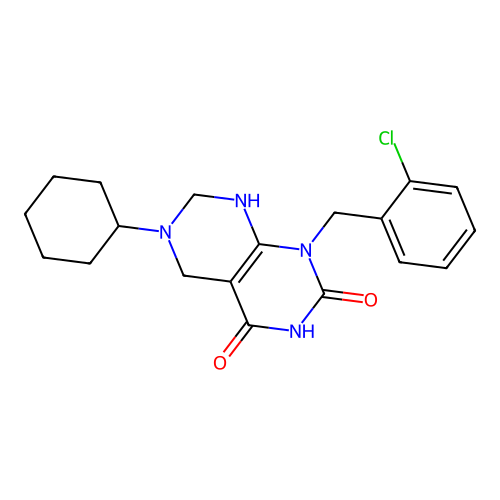 1-(2-chlorobenzyl)-6-cyclohexyl-5,6,7,8-tetrahydropyrimido[4,5-d]pyrimidine-2,4(1H,3H)-dione structure