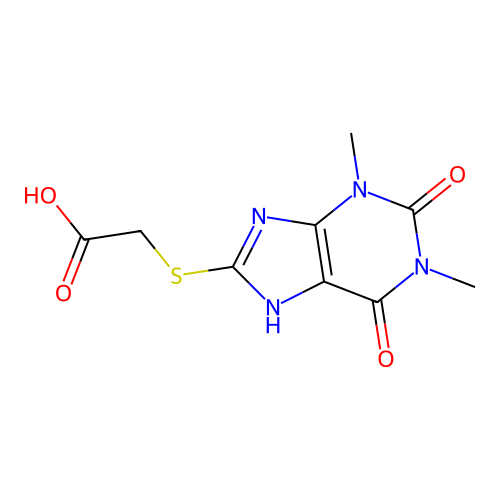 2-[(1,3-dimethyl-2,6-dioxo-2,3,6,9-tetrahydro-1H-purin-8-yl)sulfanyl]acetic acid structure
