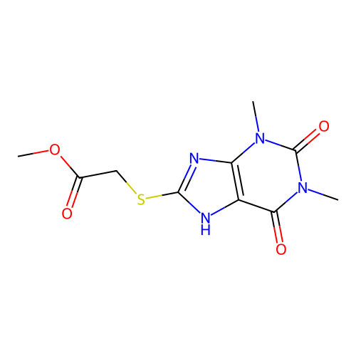 Methyl 2-[(1,3-dimethyl-2,6-dioxo-7H-purin-8-yl)sulfanyl]acetate structure