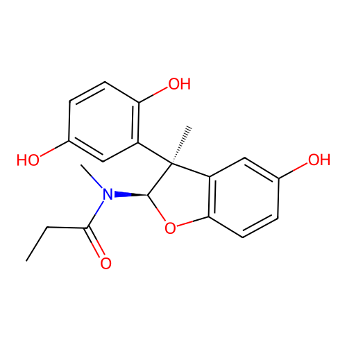 N-[(2R,3S)-3-(2,5-Dihydroxyphenyl)-5-hydroxy-3-methyl-2,3-dihydro-1-benzofuran-2-yl]-N-methylpropanamide structure