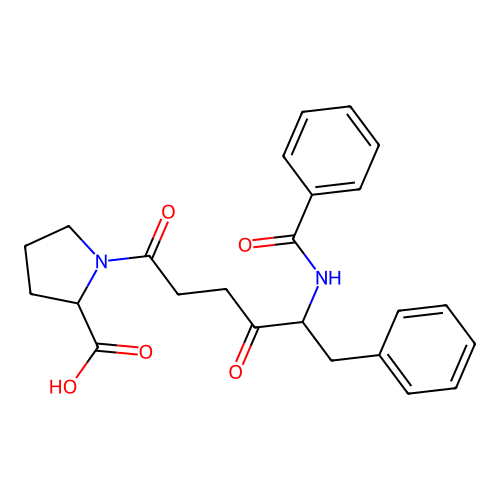 (S,S)-1-(5-Benzoylamino-4-oxo-6-phenyl-hexanoyl)-pyrrolidine-2-carboxylic acid structure