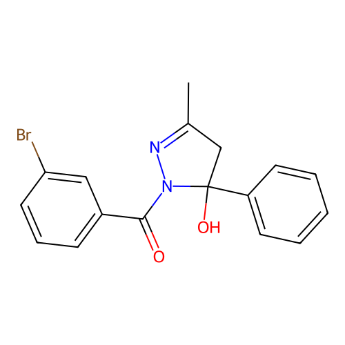 (3-bromophenyl)-(5-hydroxy-3-methyl-5-phenyl-4H-pyrazol-1-yl)methanone structure