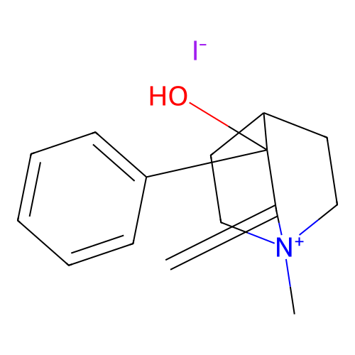 Quinuclidinium, 3-hydroxy-1-methyl-2-methylene-3-phenyl-, iodide structure