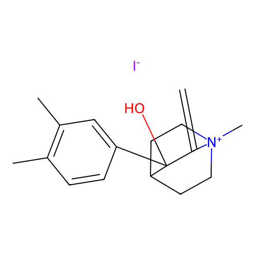 Quinuclidinium, 3-hydroxy-1-methyl-2-methylene-3-(3,4-xylyl)-, iodide structure