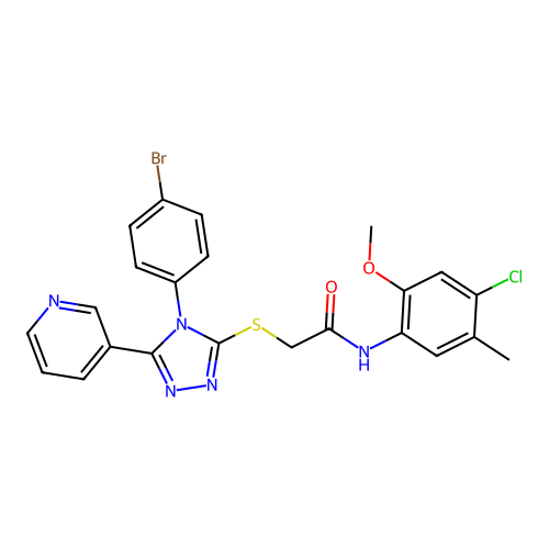 2-{[4-(4-bromophenyl)-5-(pyridin-3-yl)-4H-1,2,4-triazol-3-yl]sulfanyl}-N-(4-chloro-2-methoxy-5-methylphenyl)acetamide structure
