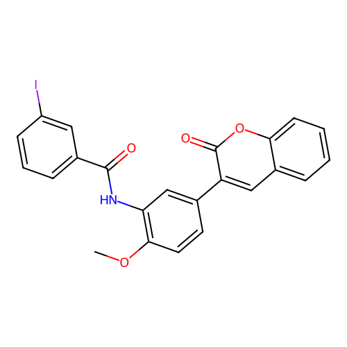3-iodo-N-[2-methoxy-5-(2-oxochromen-3-yl)phenyl]benzamide structure