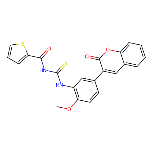 N-[[2-methoxy-5-(2-oxochromen-3-yl)phenyl]carbamothioyl]thiophene-2-carboxamide structure