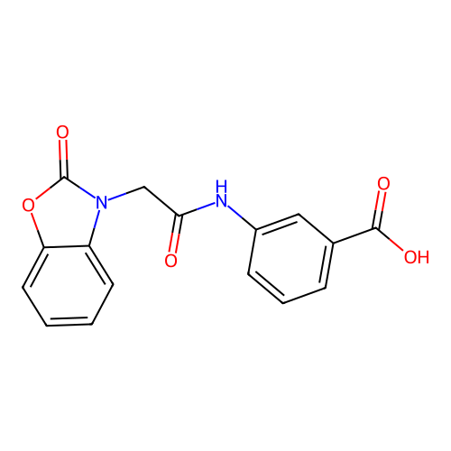 3-{[(2-oxo-1,3-benzoxazol-3(2H)-yl)acetyl]amino}benzoic acid structure