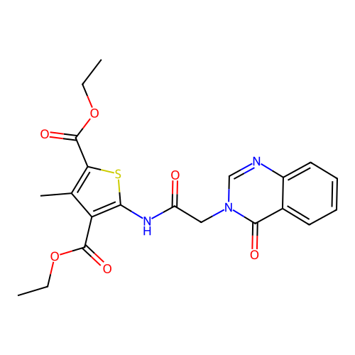 Diethyl 3-methyl-5-[[2-(4-oxoquinazolin-3-yl)acetyl]amino]thiophene-2,4-dicarboxylate structure