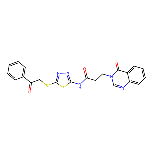 3-(4-oxoquinazolin-3-yl)-N-(5-phenacylsulfanyl-1,3,4-thiadiazol-2-yl)propanamide structure